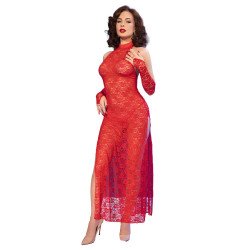 Chilirose - Cr 4853 Robe En Dentelle Rouge Avec Gants S/M